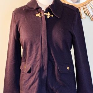 Ralph Lauren navy zip up jacket with brass buttons